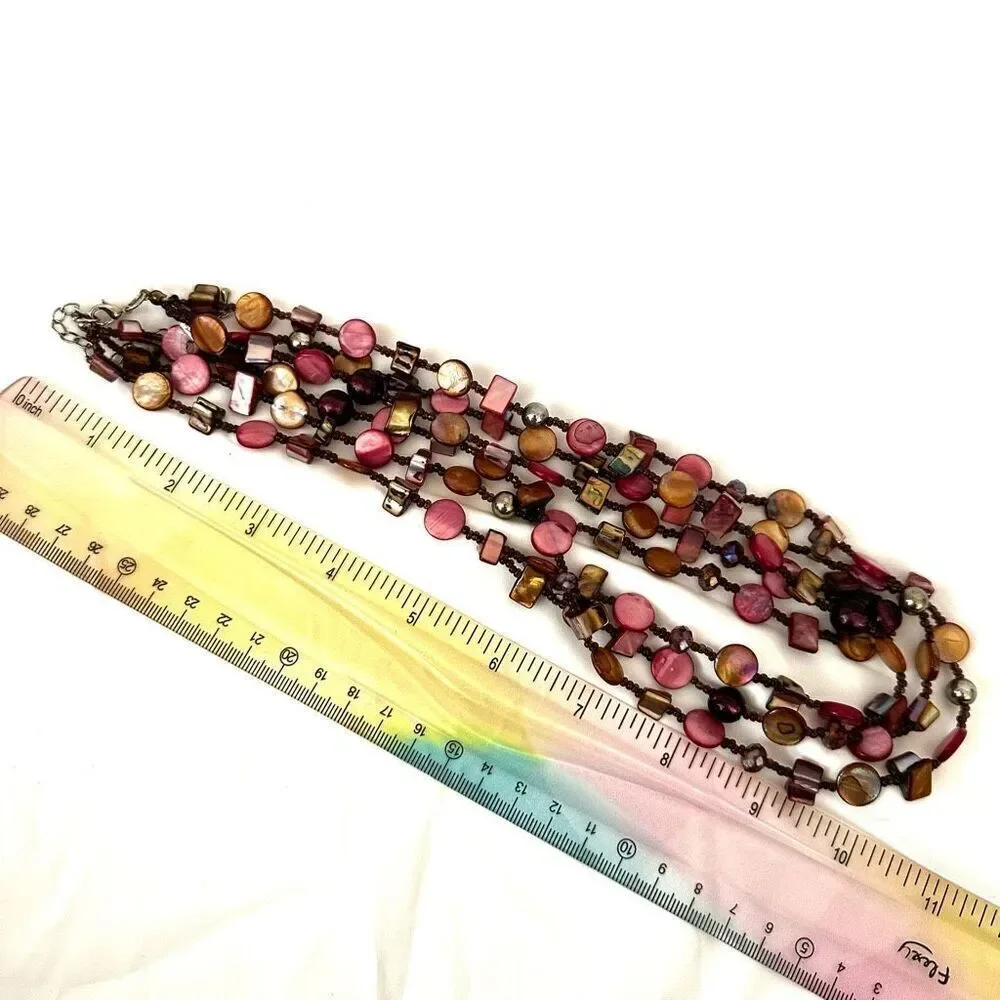 Abalone triple strand beaded necklace